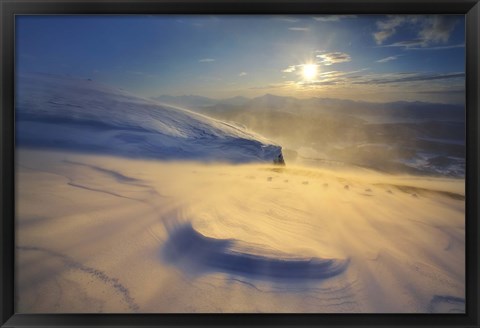 Framed blizzard on Toviktinden Mountain in Troms County, Norway Print