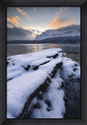Framed cold morning in Grovfjorden, Troms County, Norway Print