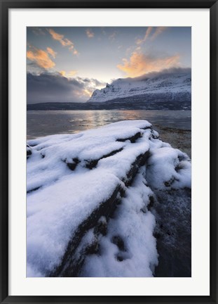 Framed cold morning in Grovfjorden, Troms County, Norway Print