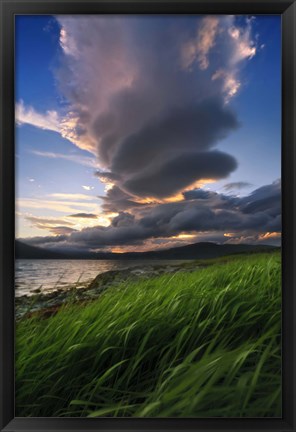 Framed giant stacked lenticular cloud over Tjeldsundet, Troms County, Norway Print