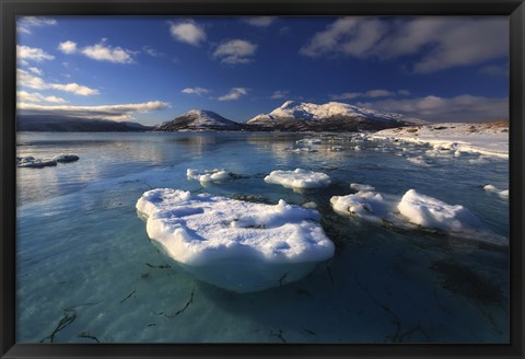 Framed winter view looking out in Tjeldsundet strait, Norway Print