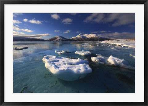 Framed winter view looking out in Tjeldsundet strait, Norway Print