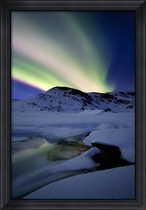 Framed Aurora Borealis over Mikkelfjellet Mountain in Troms County, Norway Print