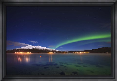Framed Aurora over Tjeldsundet and Saetertinden Mountain in Norway Print