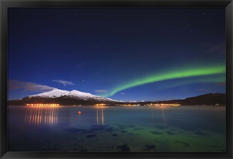 Framed Aurora over Tjeldsundet and Saetertinden Mountain in Norway Print