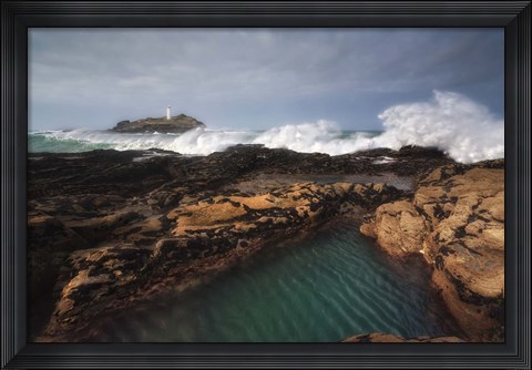 Framed Godrevy Lighthouse in Cornwall, England Print