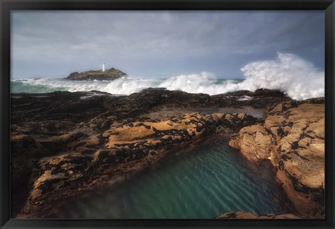 Framed Godrevy Lighthouse in Cornwall, England Print