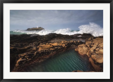 Framed Godrevy Lighthouse in Cornwall, England Print