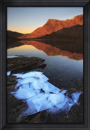 Framed Ice flakes in the shadows of Skittendalen Valley in Troms County, Norway Print