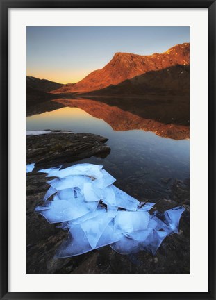 Framed Ice flakes in the shadows of Skittendalen Valley in Troms County, Norway Print