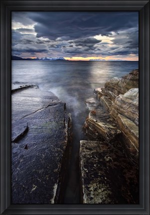 Framed Midnight Sun over Vagsfjorden in Troms County, Norway Print