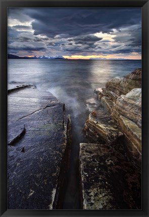 Framed Midnight Sun over Vagsfjorden in Troms County, Norway Print