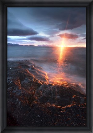 Framed Midnight Sun over Vagsfjorden, Skanland, Troms County, Norway Print