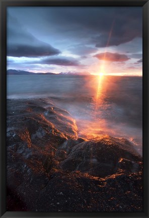 Framed Midnight Sun over Vagsfjorden, Skanland, Troms County, Norway Print