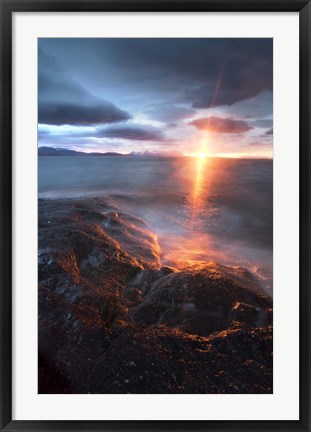 Framed Midnight Sun over Vagsfjorden, Skanland, Troms County, Norway Print