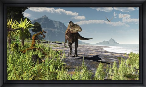Framed Acrocanthosaurus roams an Early Cretaceous North America Print