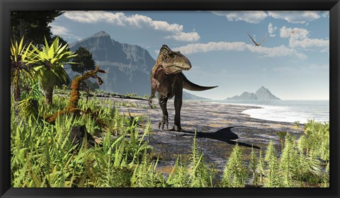 Framed Acrocanthosaurus roams an Early Cretaceous North America Print