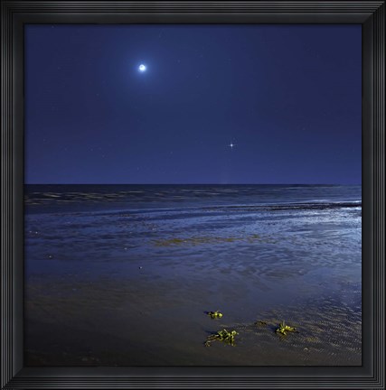Framed Venus shines brightly below the crescent Moon from coast of Buenos Aires, Argentina Print
