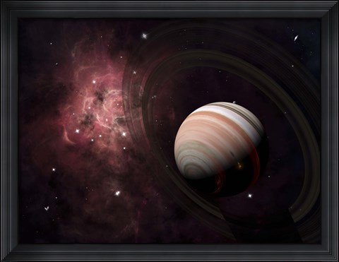 Framed gas giant Carter orbited by it&#39;s two small moons Banth and Sorak Print