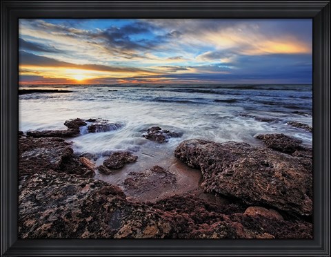 Framed seascape at sunrise from Miramar, Argentina Print
