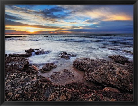 Framed seascape at sunrise from Miramar, Argentina Print