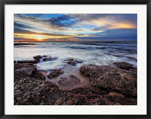 Framed seascape at sunrise from Miramar, Argentina Print