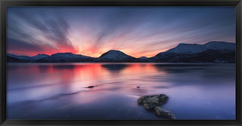 Framed Sunset over Tjeldsundet, Troms County, Norway Print