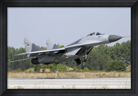 Framed Serbian Air Force MiG-29 departing from Graf Ignatievo Air Base Print