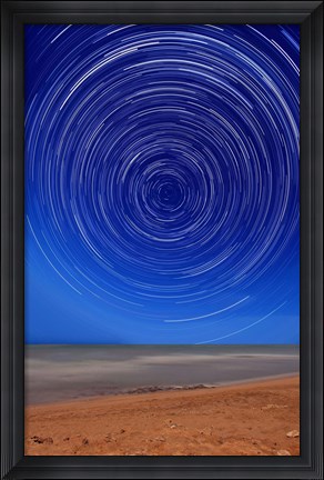 Framed Star trails around the south celestial pole at the beach in Miramar, Argentina Print