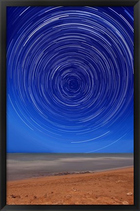 Framed Star trails around the south celestial pole at the beach in Miramar, Argentina Print