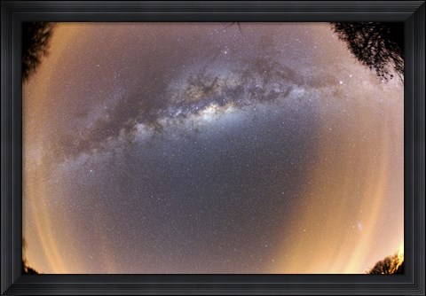 Framed Milky Way at zenital position with some thin clouds at the horizon Print