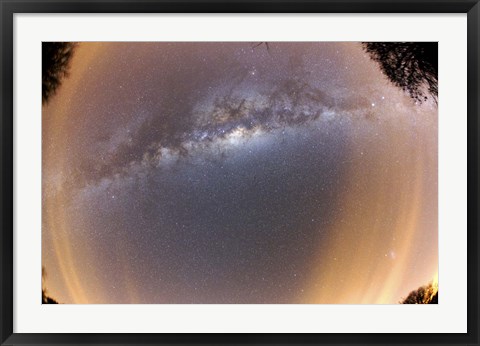 Framed Milky Way at zenital position with some thin clouds at the horizon Print