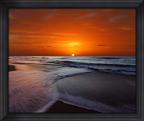 Framed Two crossing waves at sunrise in Miramar, Argentina Print