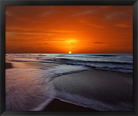 Framed Two crossing waves at sunrise in Miramar, Argentina Print