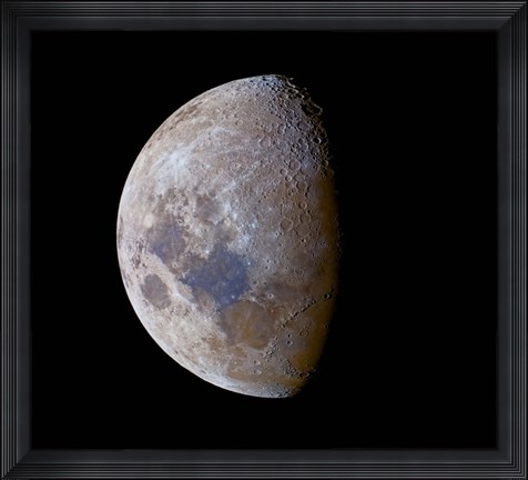 Framed crescent moon past first quarter in color Print