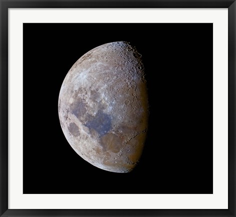 Framed crescent moon past first quarter in color Print