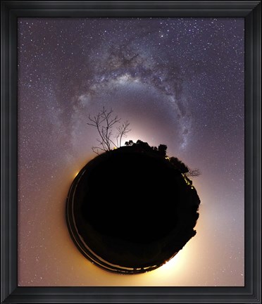Framed Milky Way and zodiacal light presented as a mini planet Print