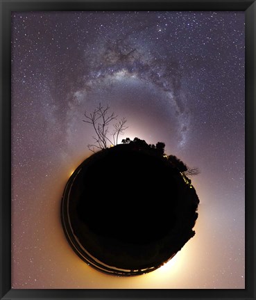 Framed Milky Way and zodiacal light presented as a mini planet Print