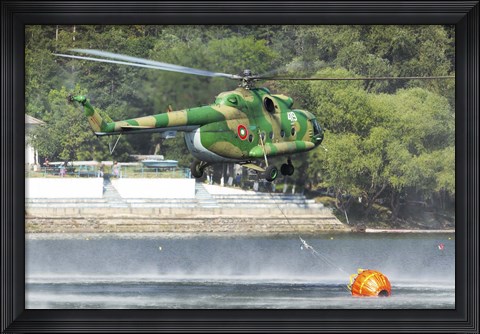 Framed Bulgarian Air Force Mi-17 taking water with Bambi Bucket Print