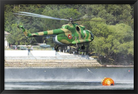 Framed Bulgarian Air Force Mi-17 taking water with Bambi Bucket Print