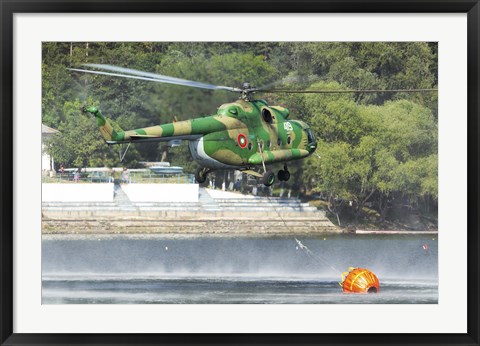 Framed Bulgarian Air Force Mi-17 taking water with Bambi Bucket Print