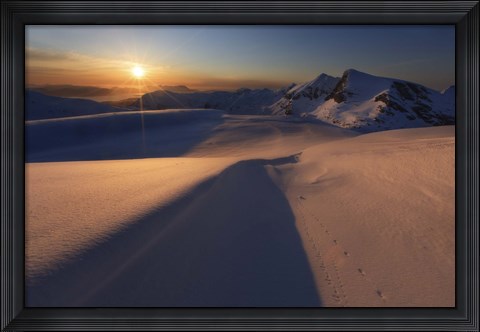 Framed Midnight Sun over Lilletinden Mountain, Nordland, Norway Print