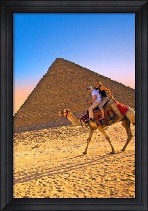 Framed Camel ride, Great Pyramids, Cairo, Giza Plateau, Egypt Print
