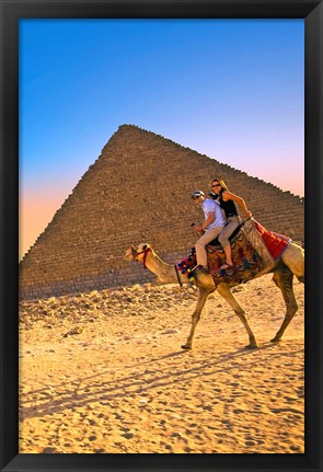 Framed Camel ride, Great Pyramids, Cairo, Giza Plateau, Egypt Print