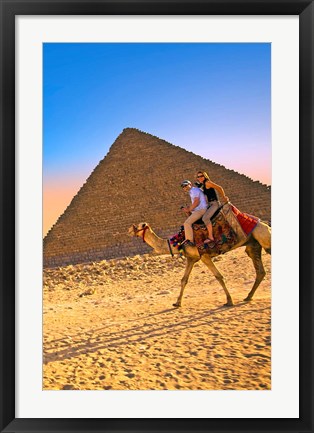 Framed Camel ride, Great Pyramids, Cairo, Giza Plateau, Egypt Print