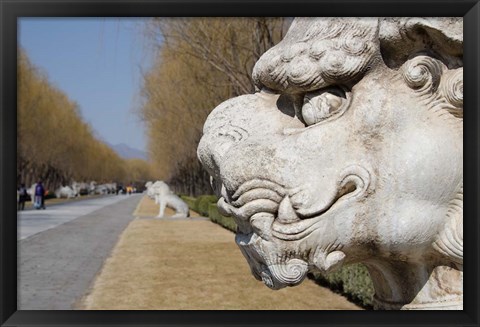 Framed Carved statues of lion creature, Changling Sacred Way, Beijing, China Print