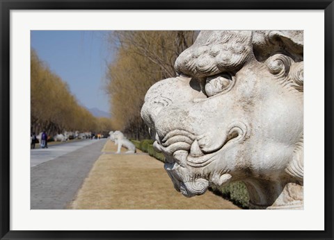 Framed Carved statues of lion creature, Changling Sacred Way, Beijing, China Print