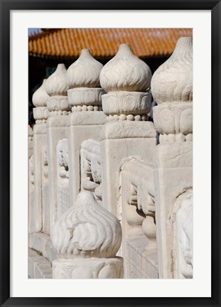 Framed China, Beijing, Forbidden City. Emperors palace, ornate marble bridge. Print