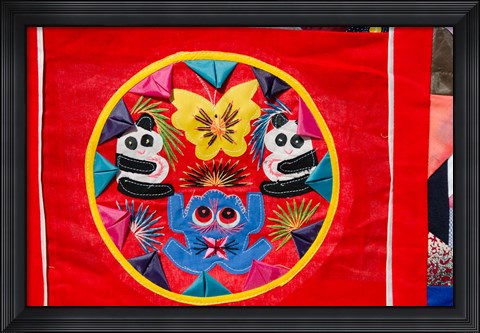 Framed China, Beijing. Chinese handicrafts. Colorful Chinese embroidery quilt Print