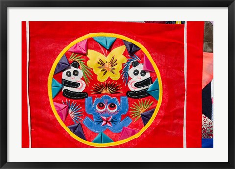 Framed China, Beijing. Chinese handicrafts. Colorful Chinese embroidery quilt Print